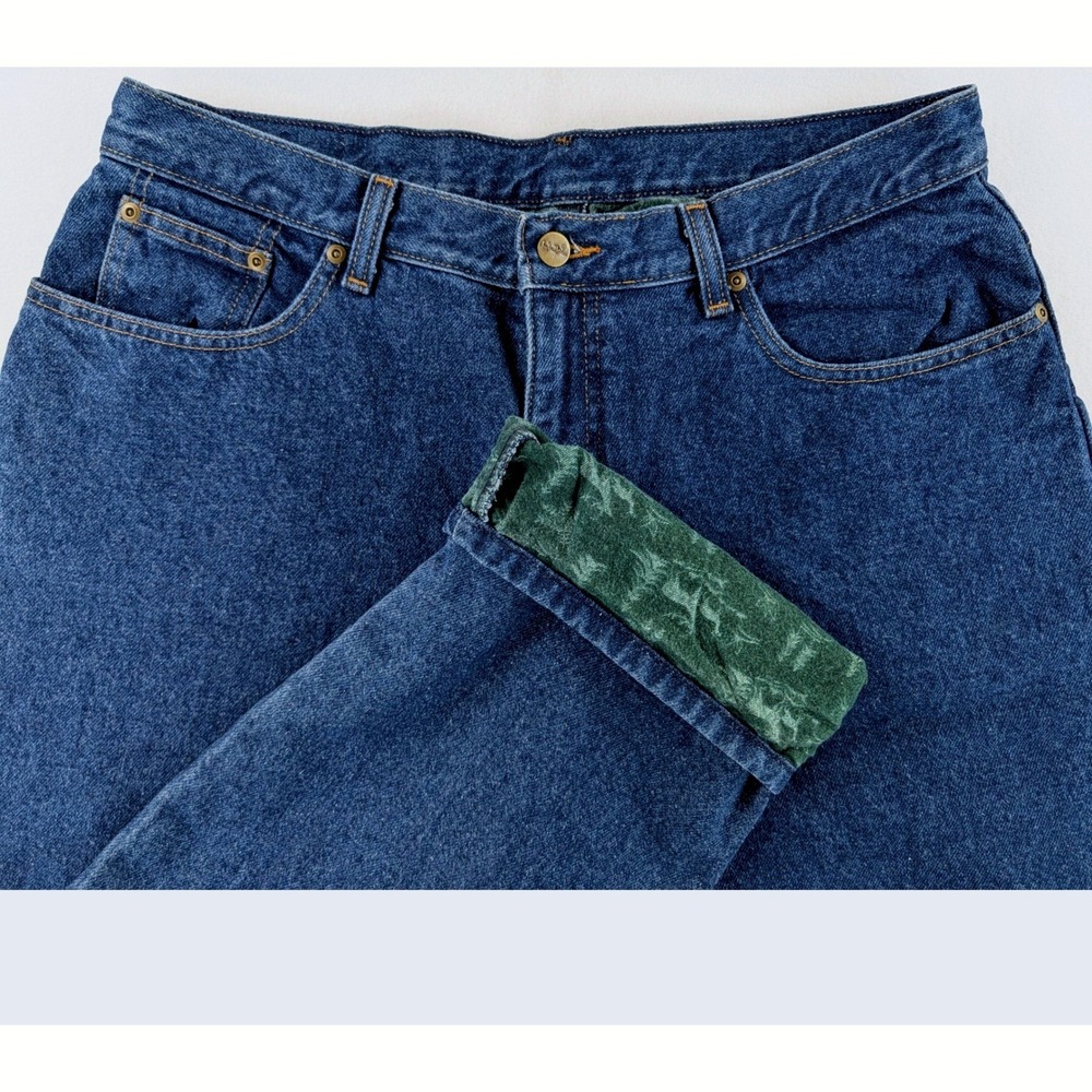 L.L.Bean Womens 16P Double L Flannel Lined Jeans Relaxed Fit Petite Blue Cotton